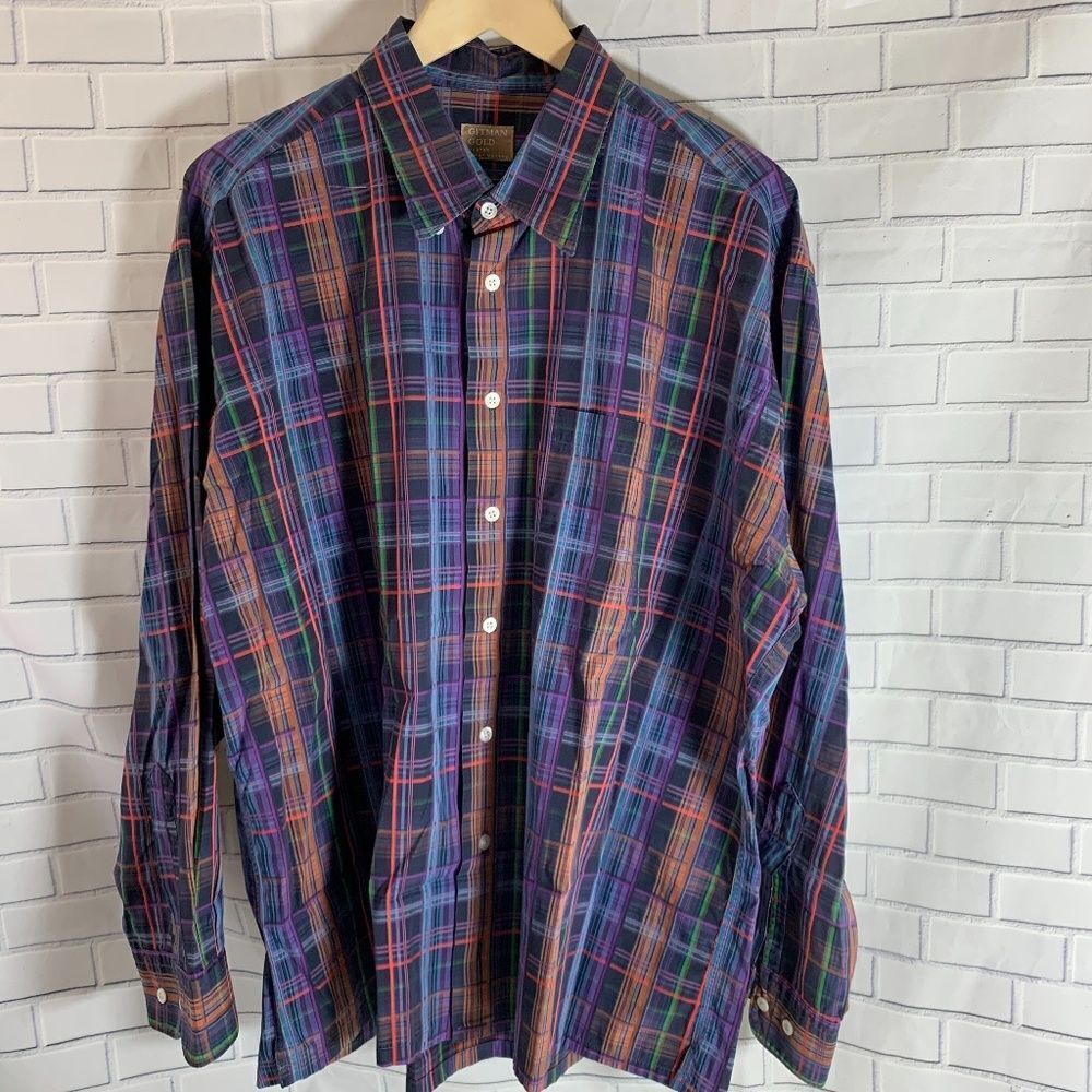 Gitman Gold Plaid Dress Shirt Sz 18/36 NWOT